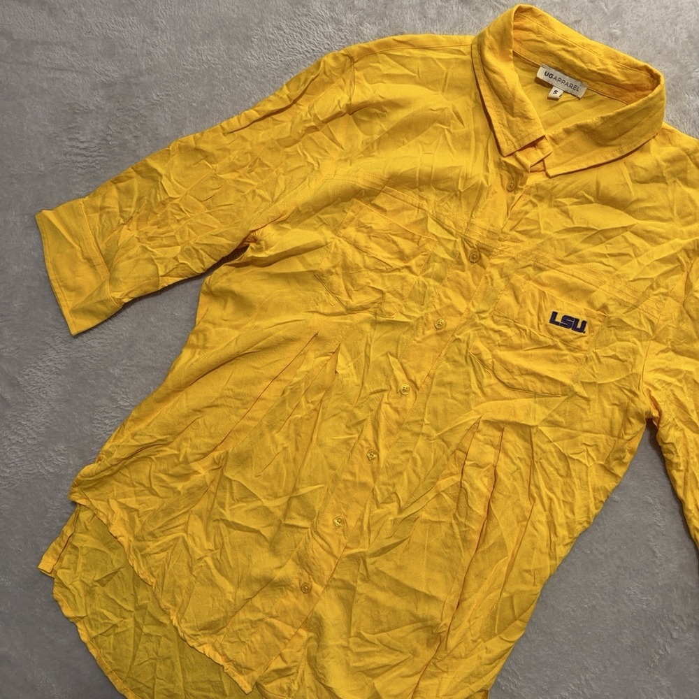 UGApparel LSU Tigers Tunic Blouse Womens S Gold Pleated 3/4 Sleeve Button Shirt - Picture 6 of 11